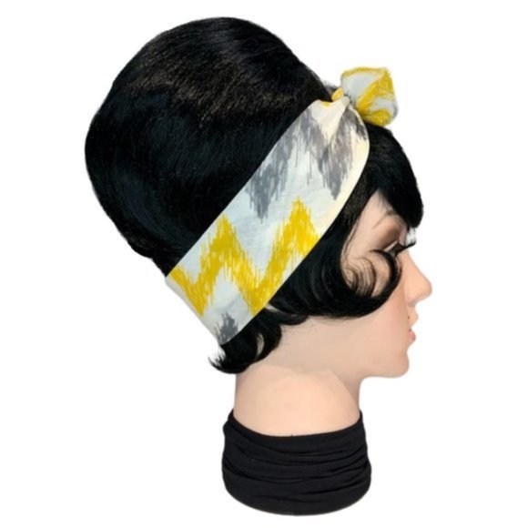 Zig Zag Gray and Yellow Stripe Bandana Tie Headband - Picture 5 of 13